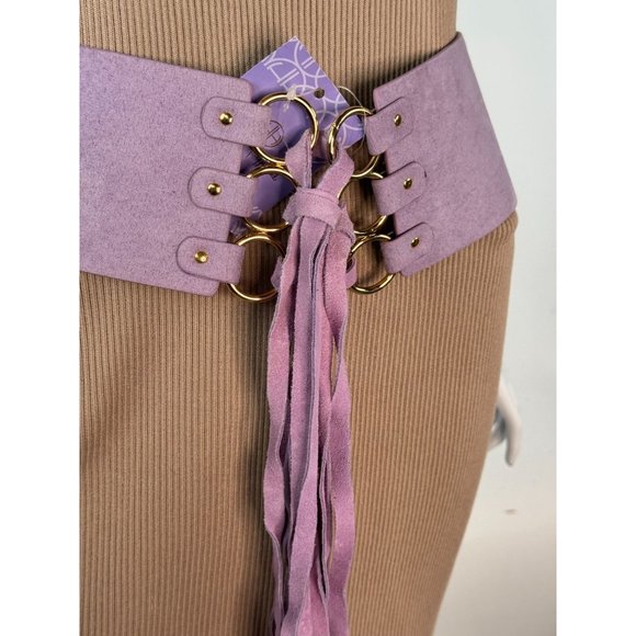 Hot on Hollywood Leather Laced Belt with Elastic Inserts  L Purple - Picture 13 of 16